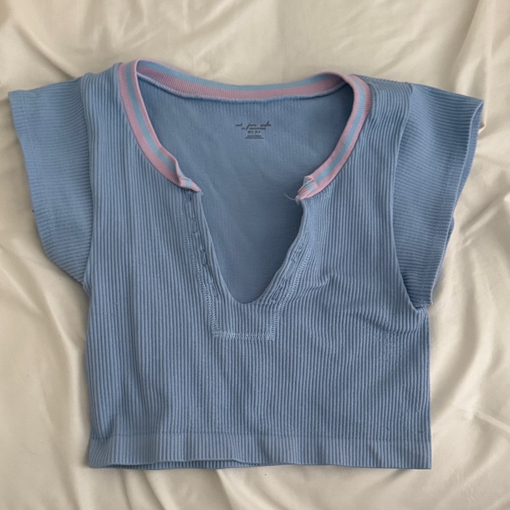 Urban Outfitters Blue and Pink Ribbed Top